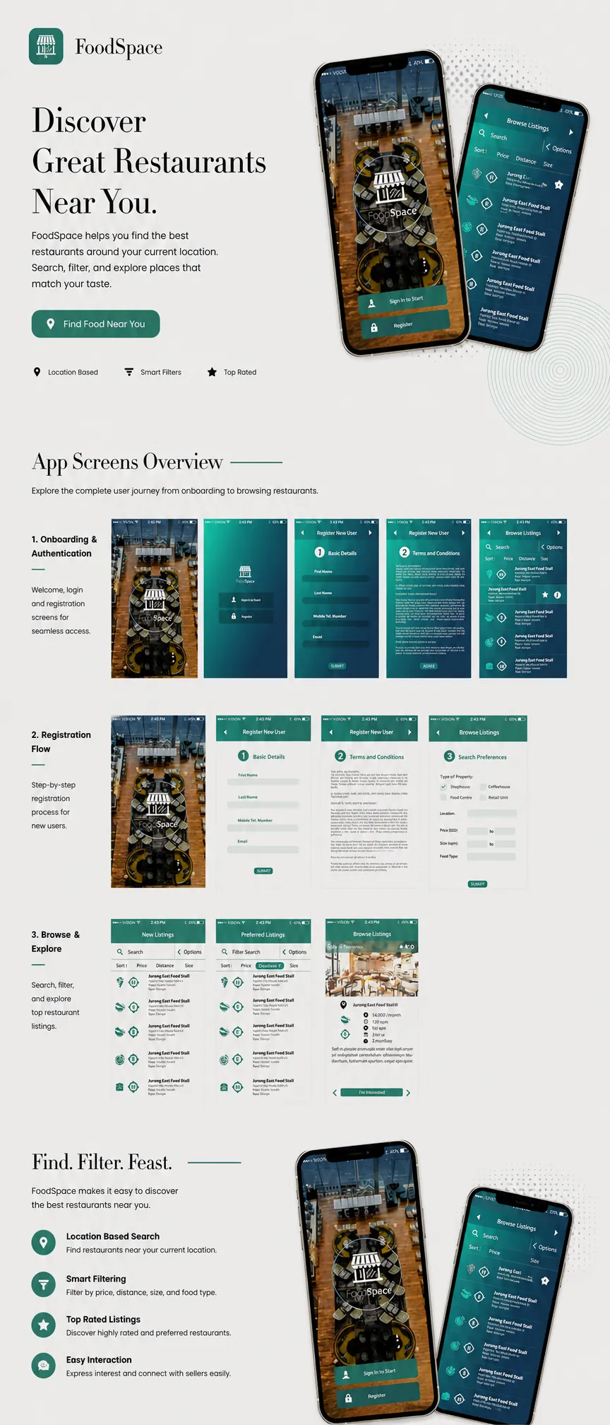 FoodSpace — discover great restaurants near you. App overview