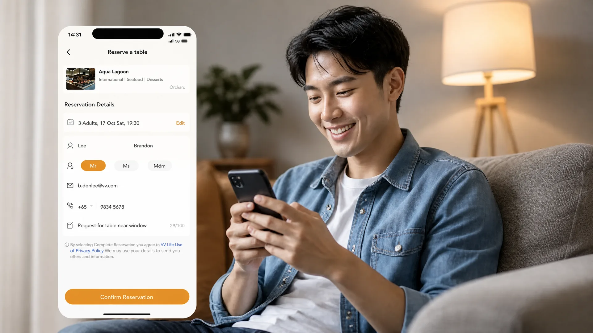 Using the app on the sofa