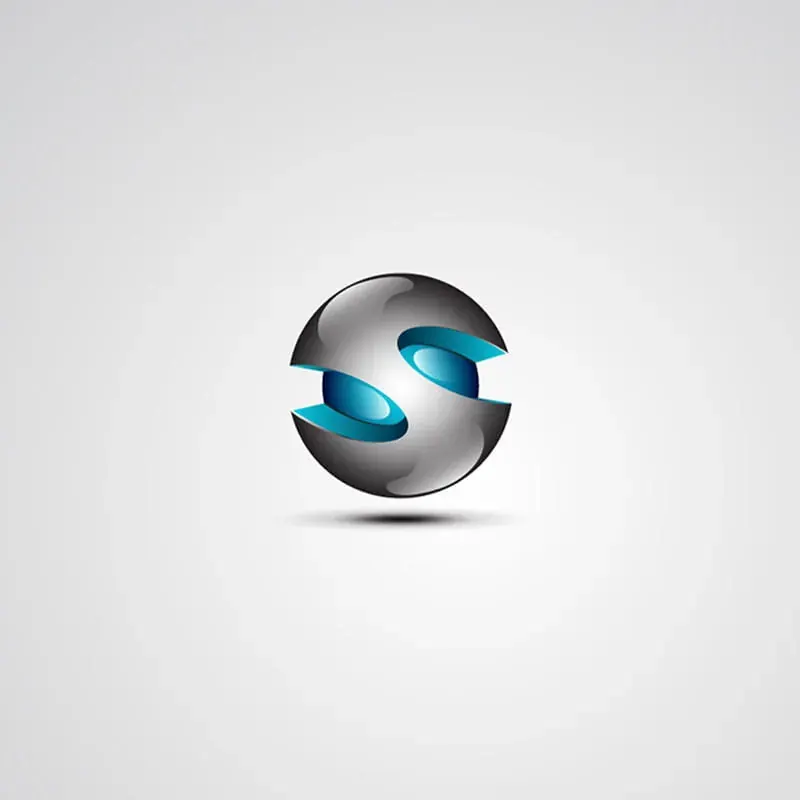 S carved into a glossy chrome sphere