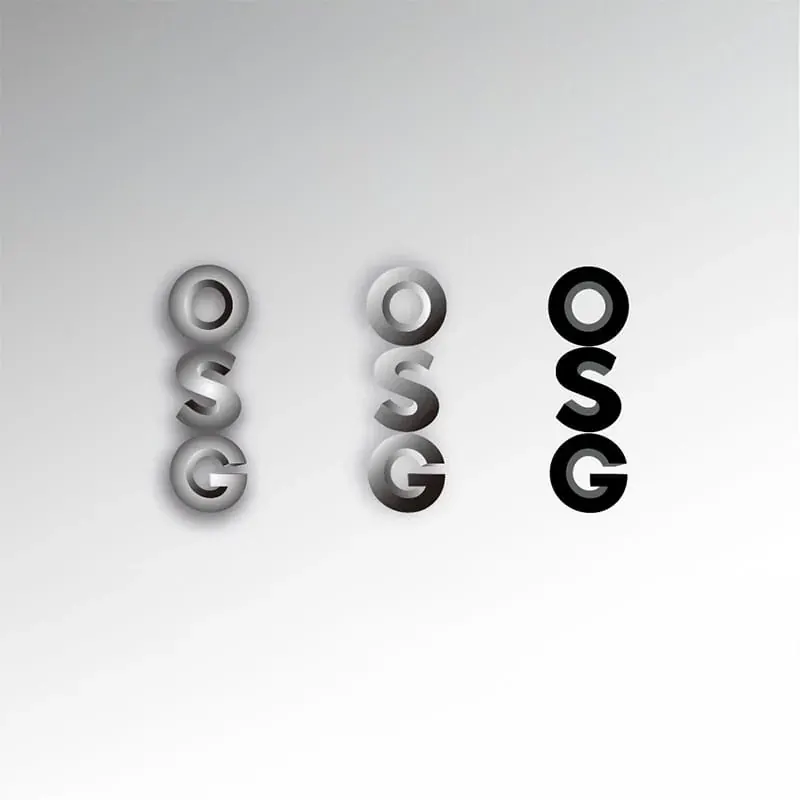 OSG lettermark shown in three finish treatments