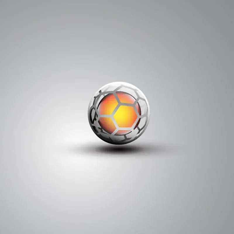 Hex-lattice shell around a glowing orange core