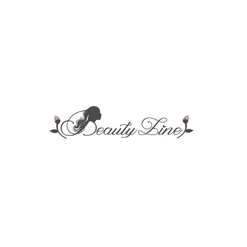 Beauty Line script wordmark with woman's profile forming the B