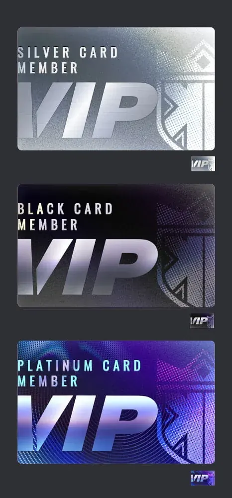 Silver, Black and Platinum membership card art