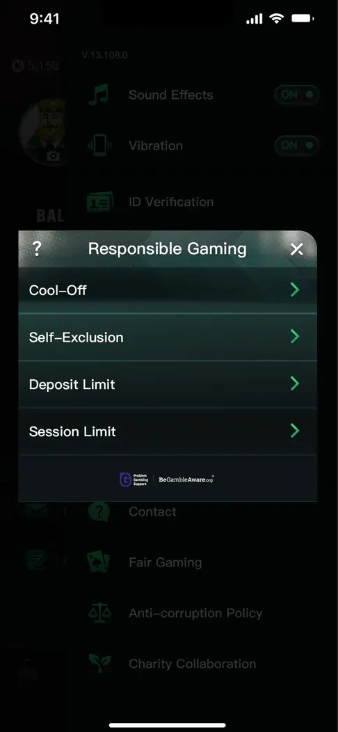 Responsible Gaming modal