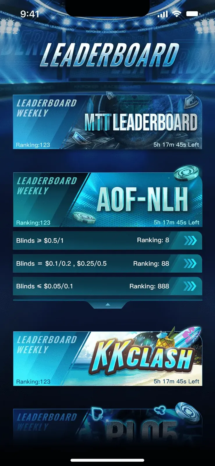 Leaderboard hub with stake-tiered boards