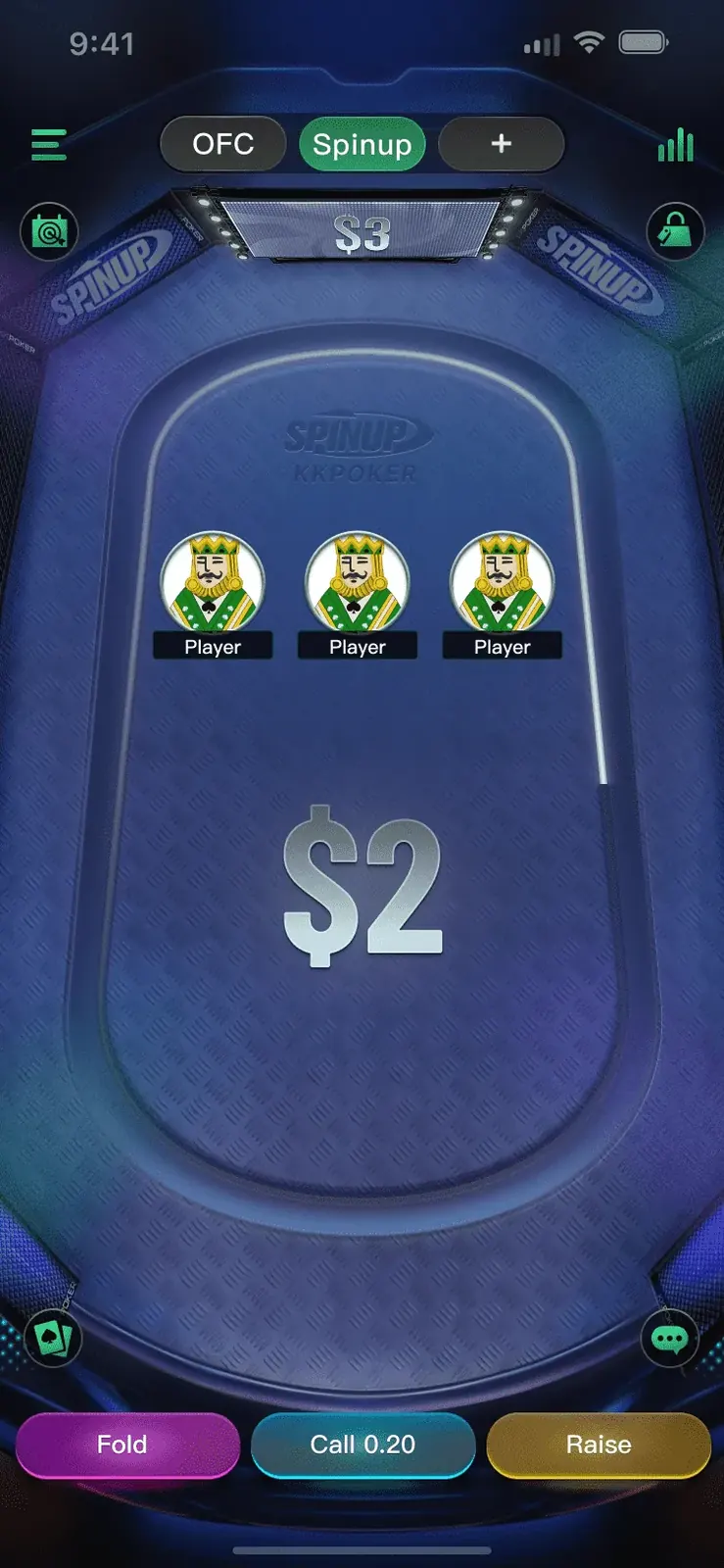SpinUp three-player table at three dollars