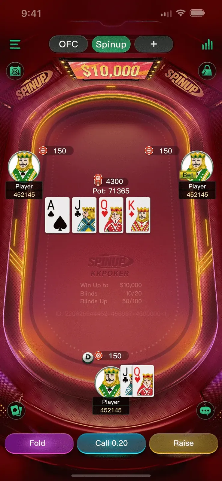 SpinUp table in red and gold at ten thousand dollars