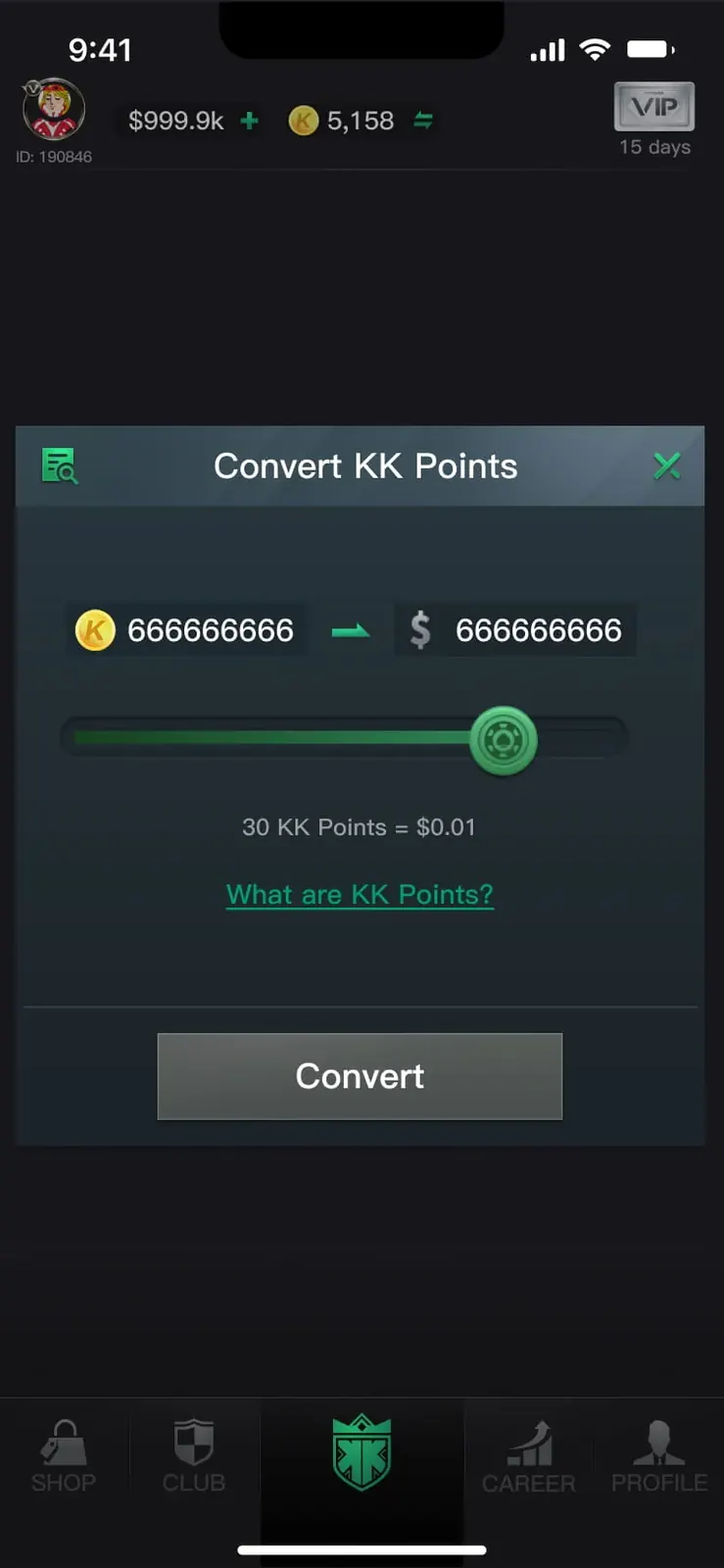 Points conversion modal