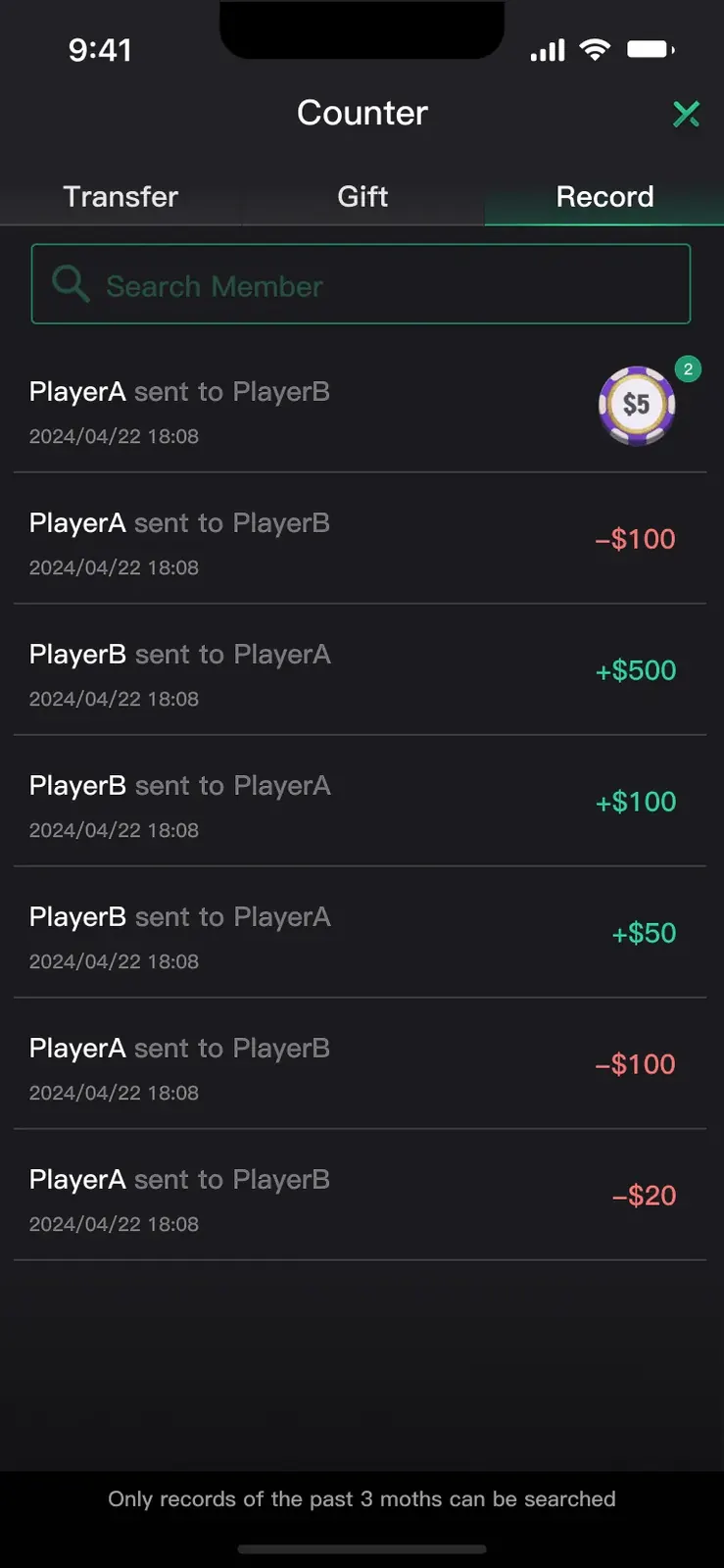 Transfer record ledger