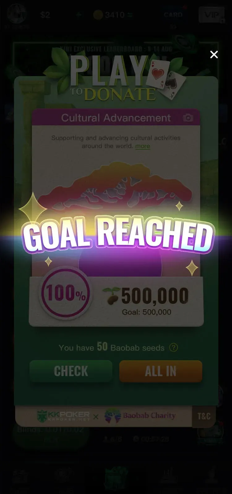 Goal reached flash frame at 100 percent