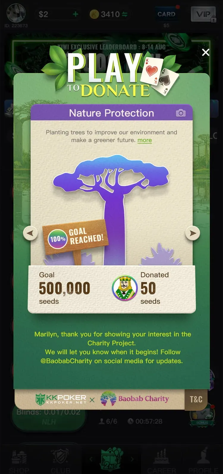 Nature Protection completed card, blue tree