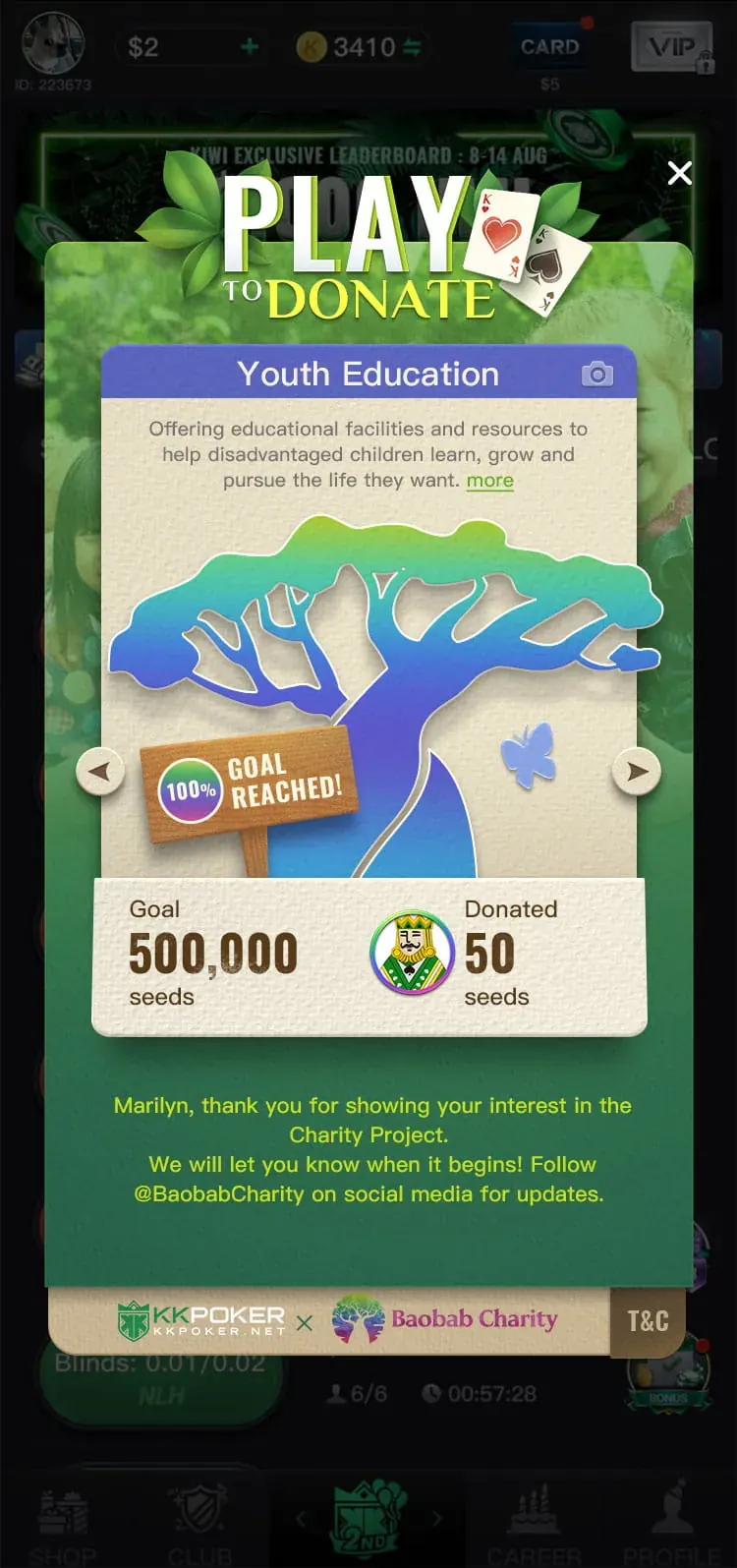 Youth Education completed card, green tree