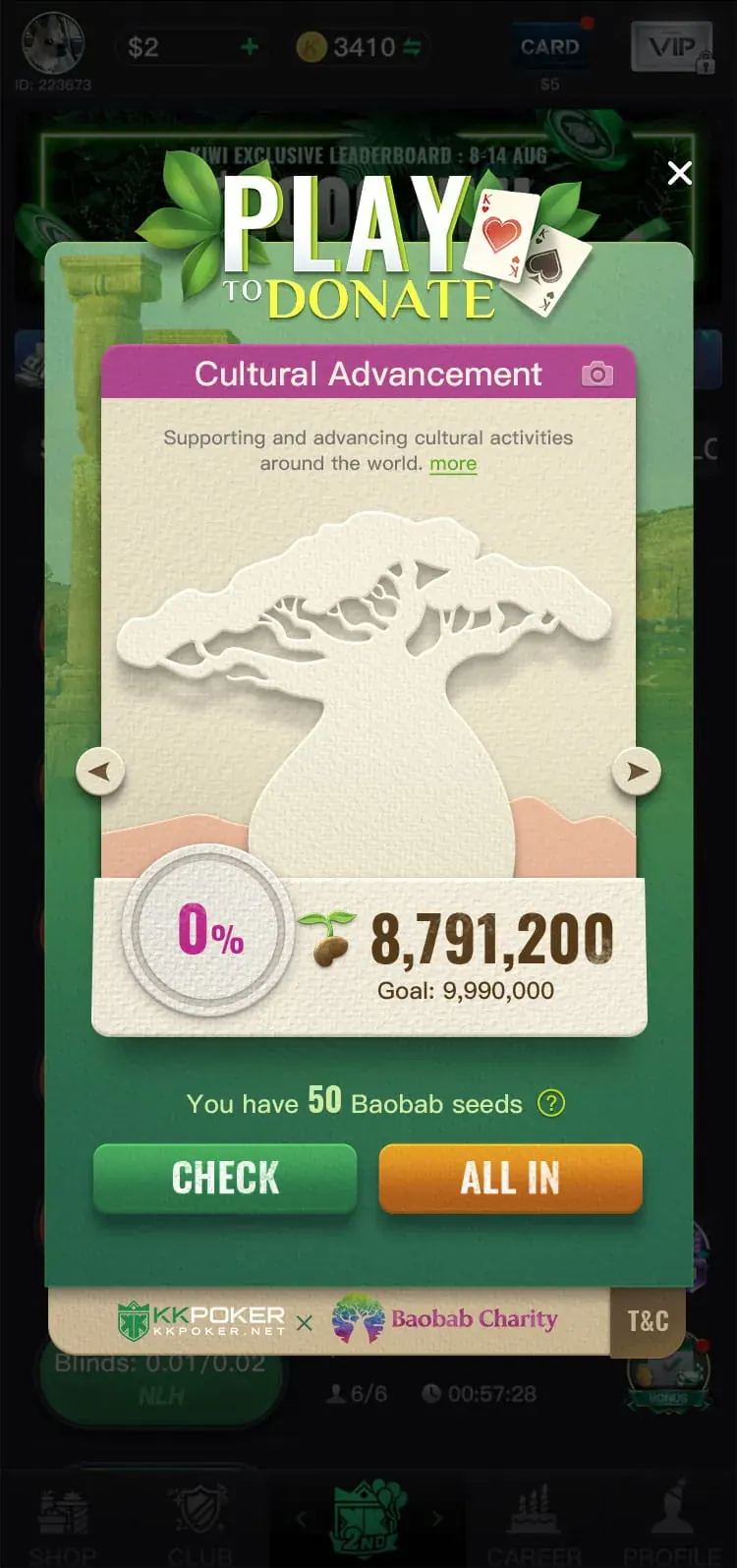 Project card with seven-digit seed counters