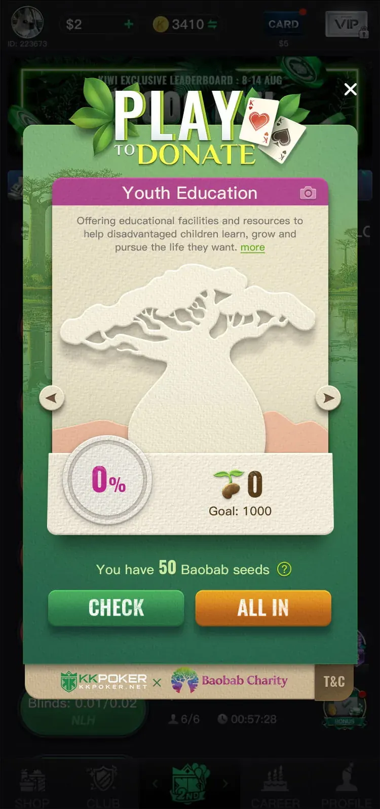Youth Education project card at zero