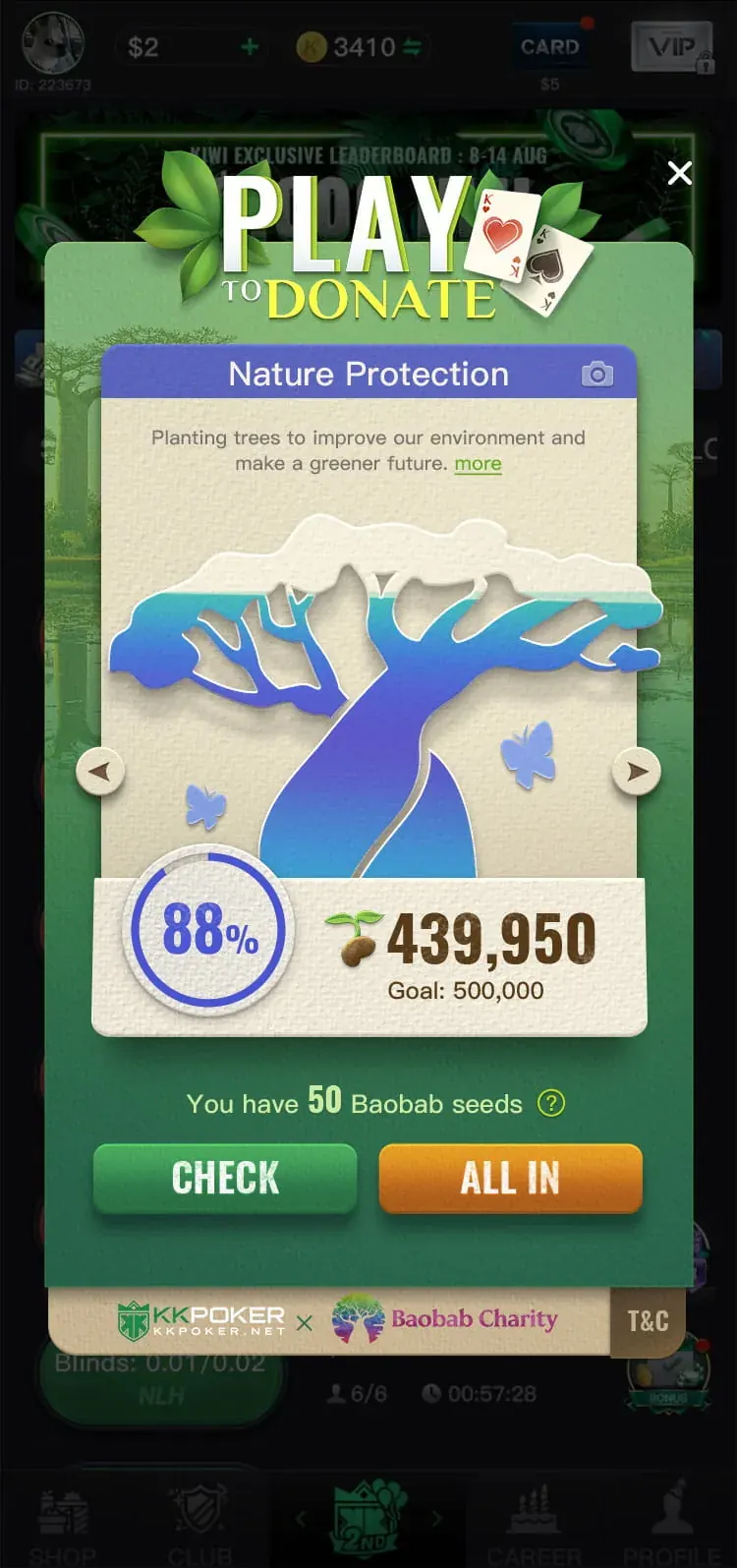 Nature Protection card at 88 percent, blue tree