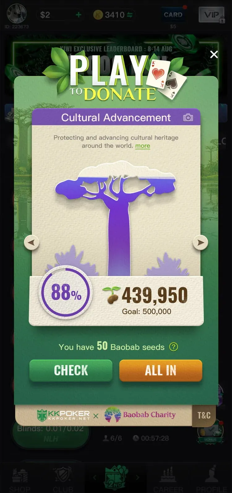 Cultural Advancement card at 88 percent, purple tree