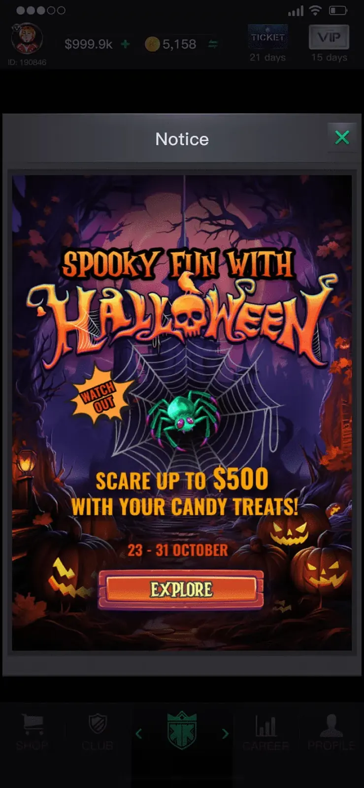 Spooky Fun with Halloween notice popup