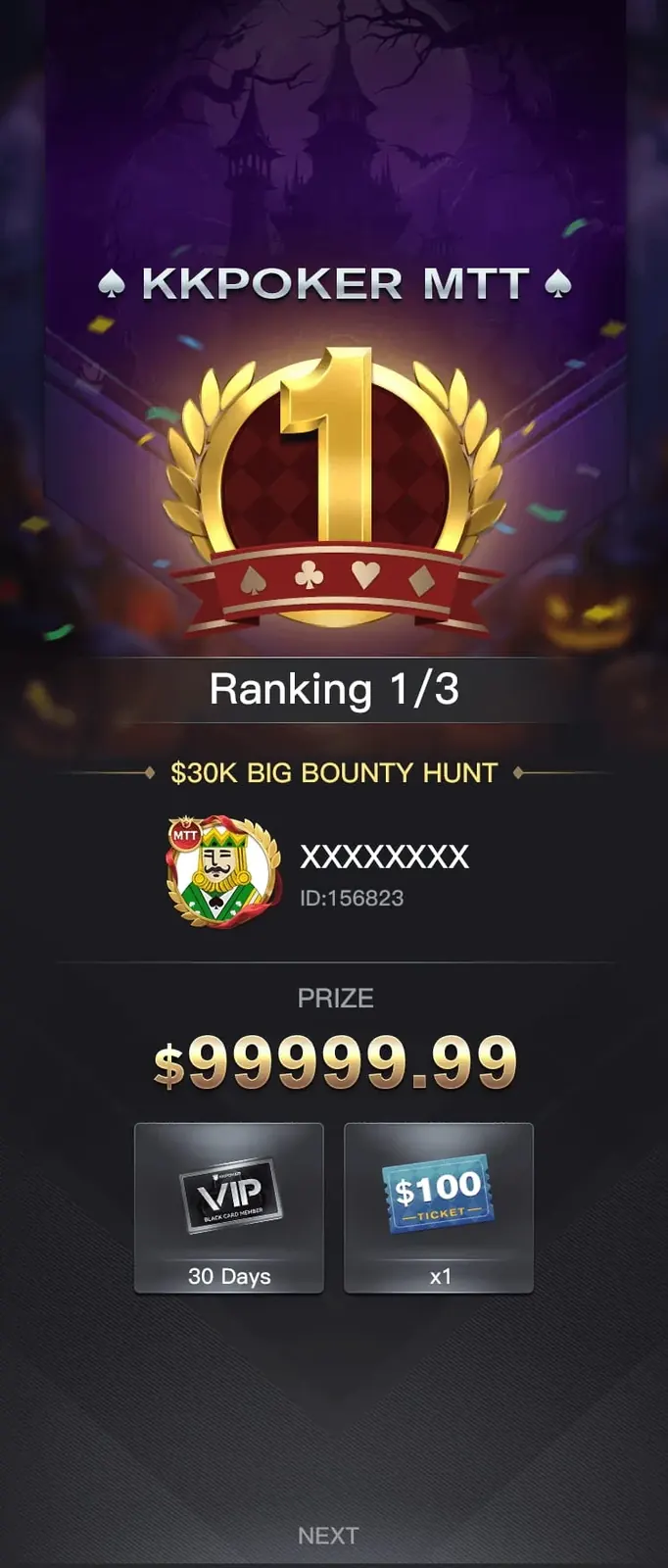 Tournament winner screen among pumpkins