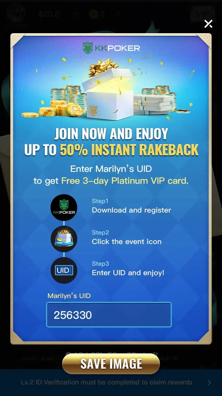 Shareable invite poster with personal UID and three-step guide
