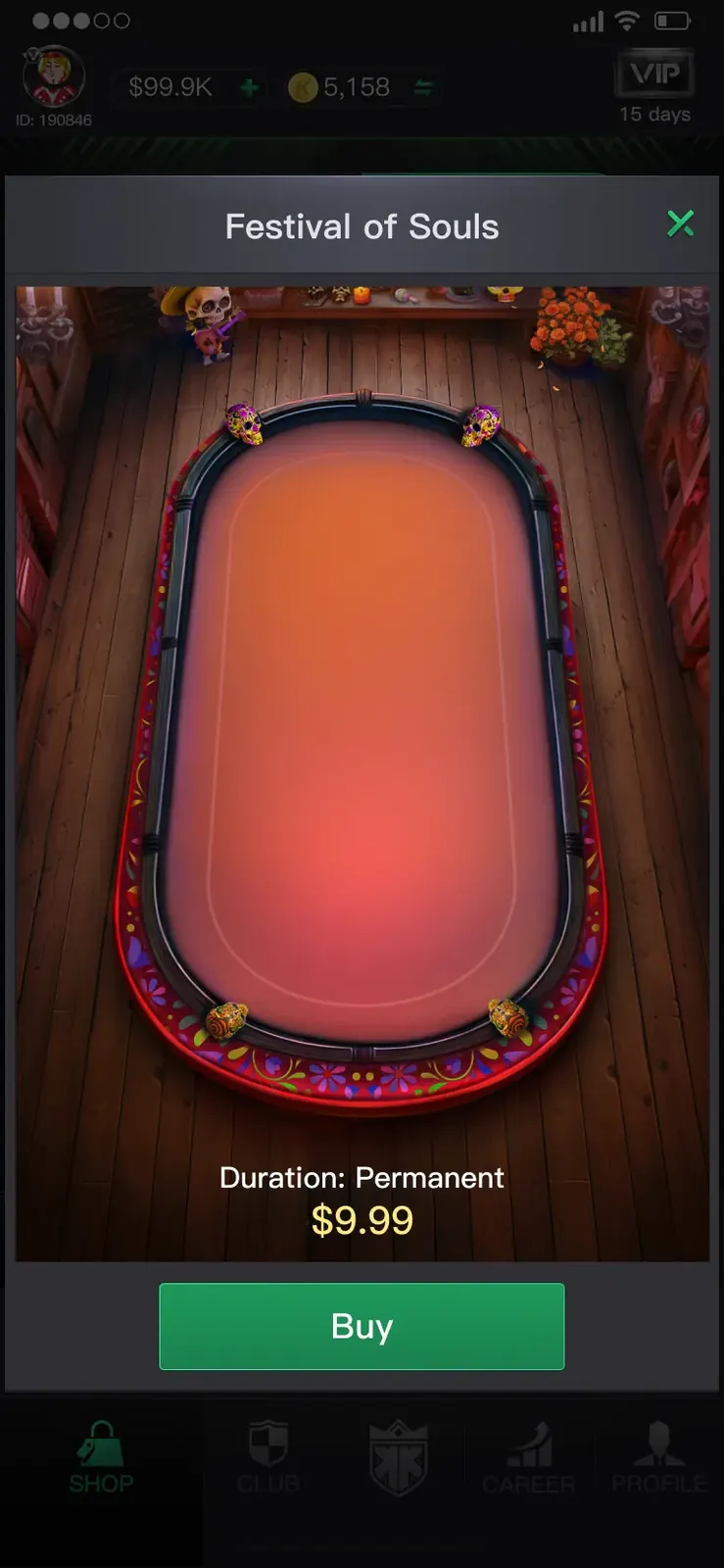 Festival of Souls table skin purchase modal