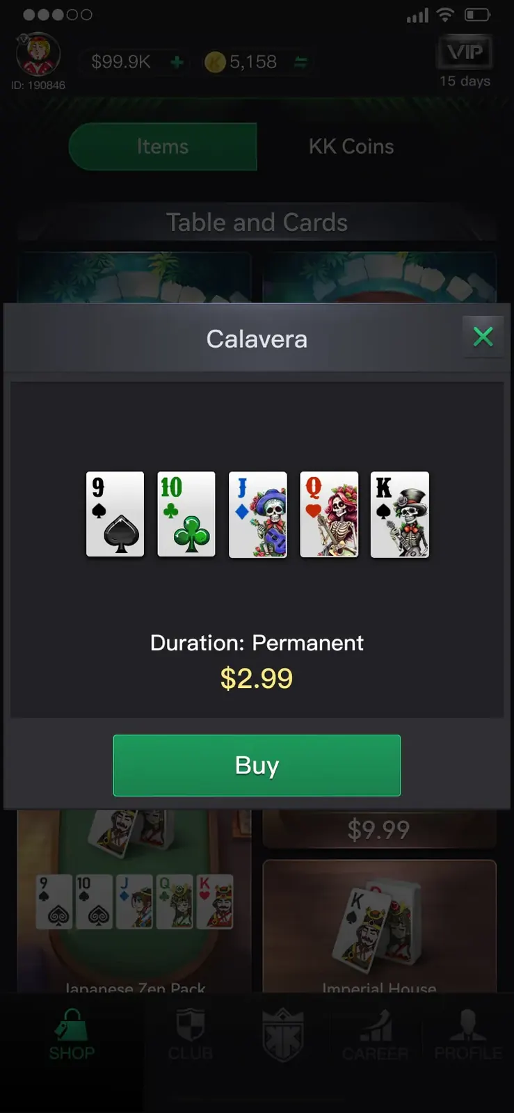 Calavera deck purchase modal