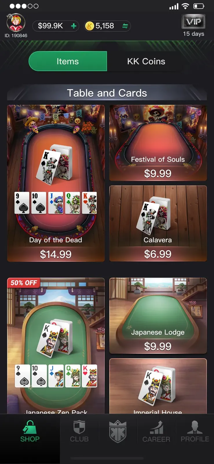 Shop grid with theme packs