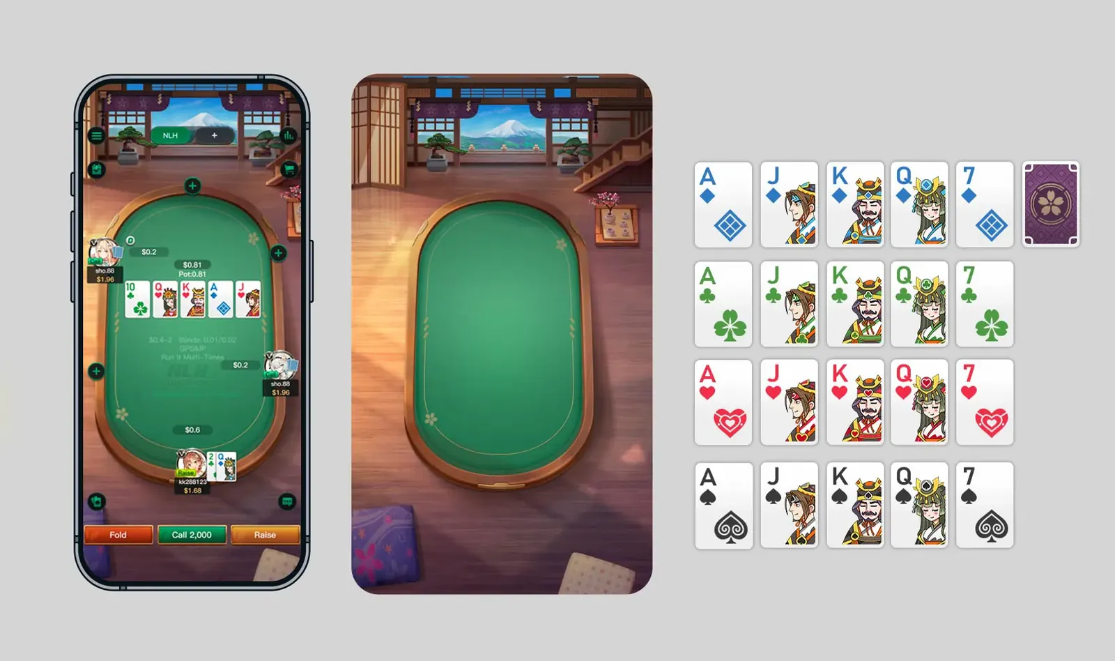 Japanese lodge theme board with ukiyo-style deck