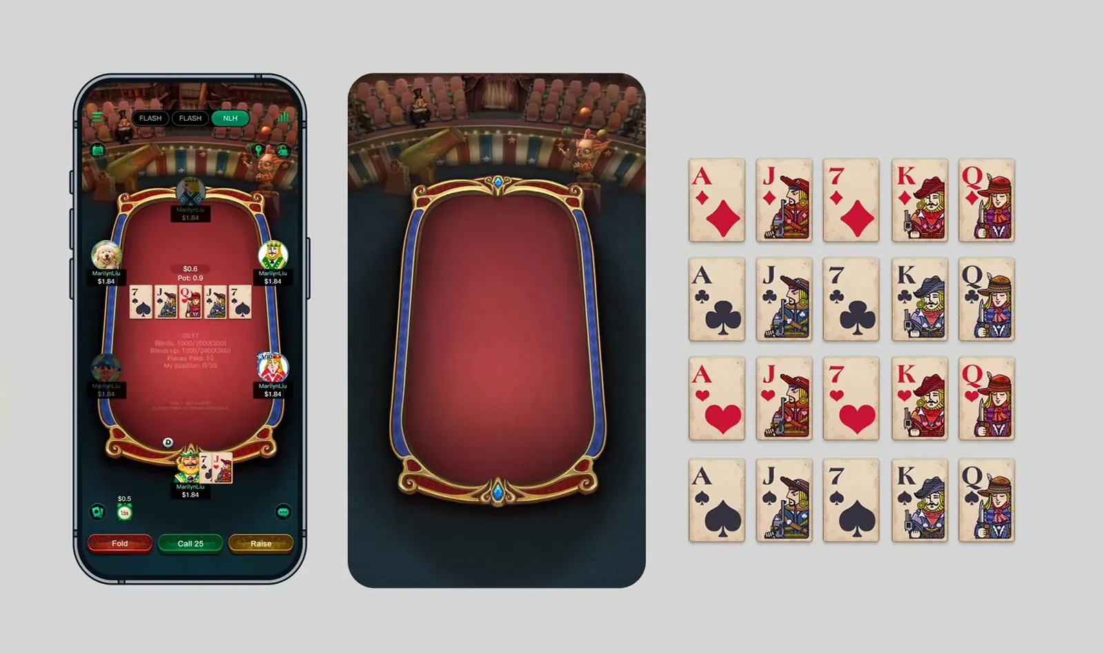 Vintage circus theme board with gunslinger deck